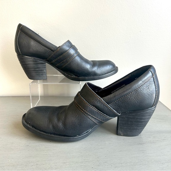 Born Leather Ankle Block Heel Slip On Boots Booties Women Sz 9 Black Strap Moto - Picture 7 of 15